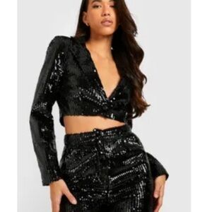 Boohoo Black Sequin Crop Top